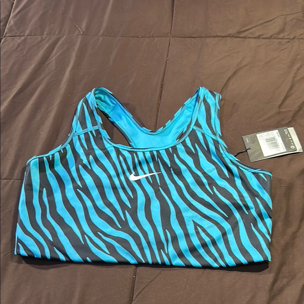 Nike Blue and Black Zebra Print Swim Top
